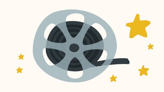 Ilustración de un rollo de película de cine rodeado de estrellas