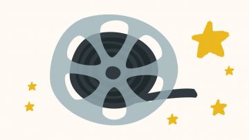 Izarrez inguratutako film-biribilki baten ilustrazioa