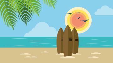 Hondarrean iltzatutako hiru surf taulen ilustrazioa