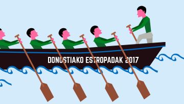 Arraunlarien irudia traineru batean, Donostiako Estropadak 2017 testuarekin