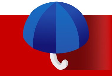 Atzeko plano granatea duen aterki urdin ireki baten 3Dko irudia