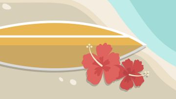 Hondarraren eta lore baten gainean dagoen surf taula baten irudia