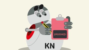  Bola formako robot baten irudia, zerrenda bat berrikusten plazox jartzen duen karpeta batean