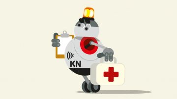 Ilustración de un robot con forma de bola con un botiquín