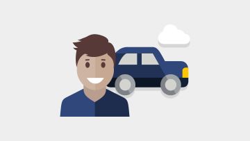 Ilustración de un chico y un coche detrás