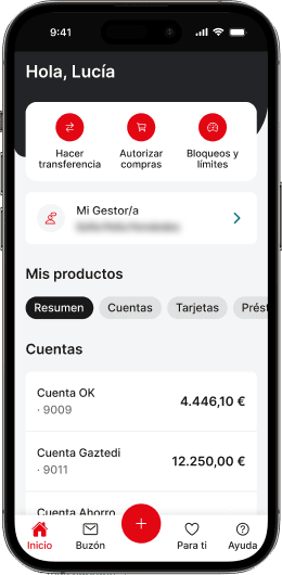 App Kutxabank: pulsar en sección Para ti