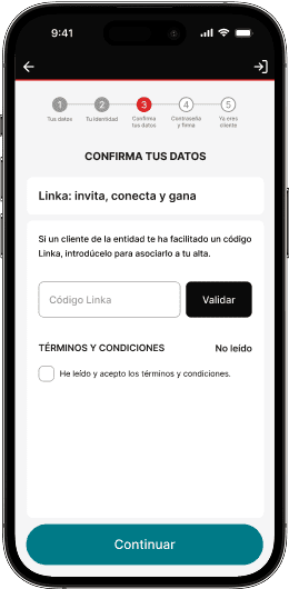Pantalla de la app Kutxabank con el campo Código Linka